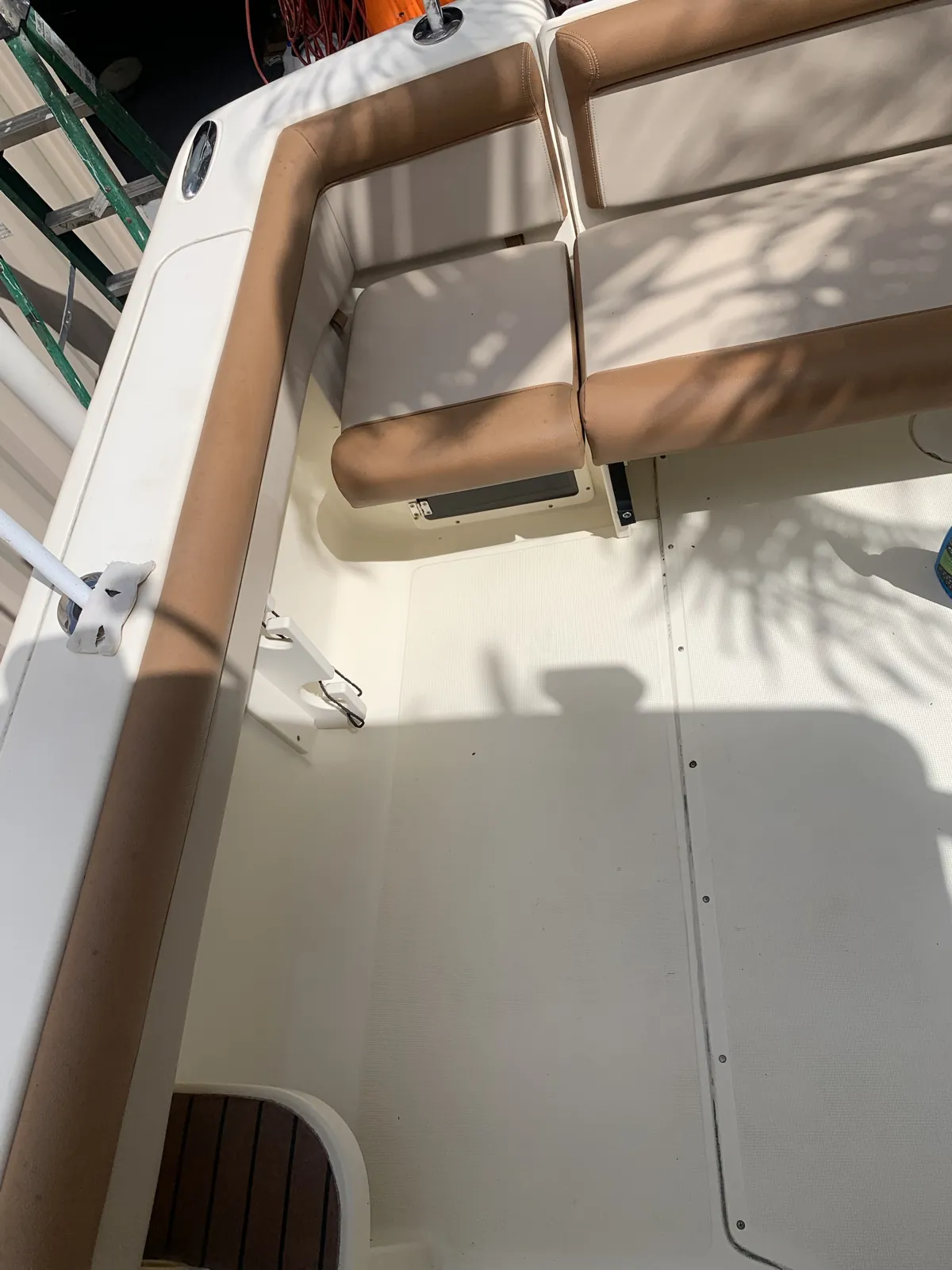 The same Scout boat after detailing in Loxahatchee, with clean tan and white seats and a spotless deck
